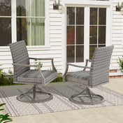 Outdoor Swivel Armchairs, Set of 2, Gray Steel Frame with Wicker