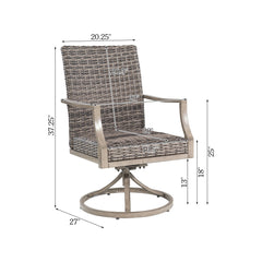 Outdoor Swivel Armchairs, Set of 2, Gray Steel Frame with Wicker
