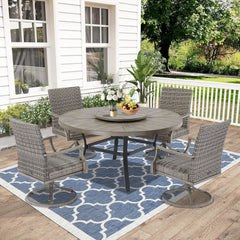 Outdoor Swivel Armchairs, Set of 2, Gray Steel Frame with Wicker