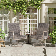 Outdoor Swivel Armchairs, Set of 2, Gray Steel Frame with Wicker