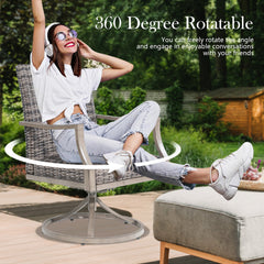 Outdoor Swivel Armchairs, Set of 2, Gray Steel Frame with Wicker