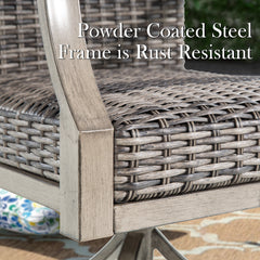 Outdoor Swivel Armchairs, Set of 2, Gray Steel Frame with Wicker