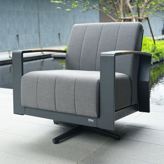 Outdoor Swivel Chair, Black Aluminum Frame with Gray Cushions