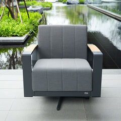 Outdoor Swivel Chair, Black Aluminum Frame with Gray Cushions