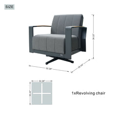 Outdoor Swivel Chair, Black Aluminum Frame with Gray Cushions