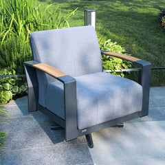 Outdoor Swivel Chair, Black Aluminum Frame with Gray Cushions