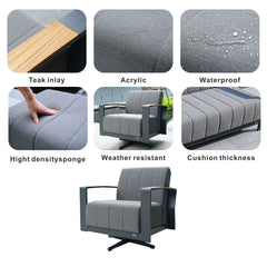 Outdoor Swivel Chair, Black Aluminum Frame with Gray Cushions