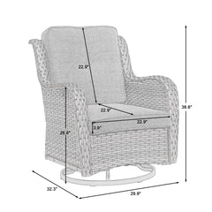 Outdoor Swivel Chair with Metal Frame, Gray Brown Wicker and Navy Cushions