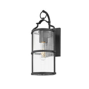 Outdoor Wall Lantern, Black Aluminum with Clear Seeded Glass