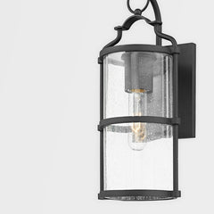 Outdoor Wall Lantern, Black Aluminum with Clear Seeded Glass