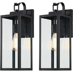 Outdoor Wall Lantern, Large Size, Matte Black with Clear Glass