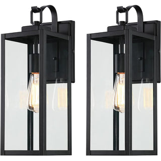 Outdoor Wall Lantern, Large Size, Matte Black with Clear Glass