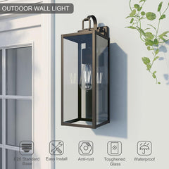 Outdoor Wall Lantern, Large Size, Matte Black with Clear Glass
