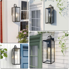 Outdoor Wall Lantern, Large Size, Matte Black with Clear Glass