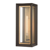 Outdoor Wall Sconce, 21 In, Textured Bronze and Patina Brass with Clear Glass