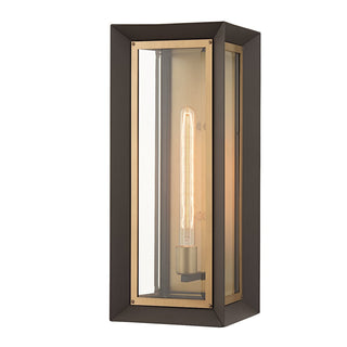 Outdoor Wall Sconce, 21 In, Textured Bronze and Patina Brass with Clear Glass