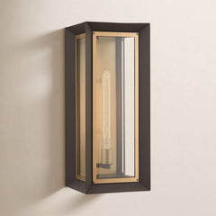 Outdoor Wall Sconce, 21 In, Textured Bronze and Patina Brass with Clear Glass