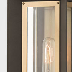 Outdoor Wall Sconce, 21 In, Textured Bronze and Patina Brass with Clear Glass