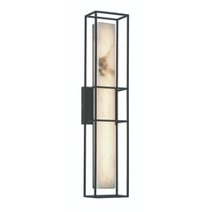 Outdoor Wall Sconce, Alabaster Shade, 24 in H in Matte Black