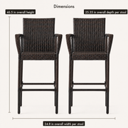 Dimensions | drawn overall dimensions over two stools: 46.5 in height, 25.35 in depth, and 24.8 in width per stool