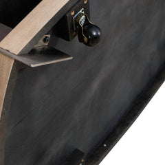 Oval Cocktail Table, Wood and Metal with Casters, Beige Top and Brown Base