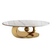 Oval Coffee Table, Faux Marble Top, Gold Stainless Steel Base