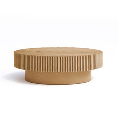 Oval Coffee Table, Fluted Solid and Manufactured Wood, Natural Oak