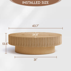 Oval Coffee Table, Fluted Solid and Manufactured Wood, Natural Oak