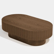 Oval Coffee Table in Solid Oak Wood with Pedestal Base, Brown