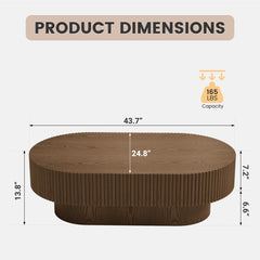 Oval Coffee Table in Solid Oak Wood with Pedestal Base, Brown