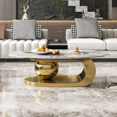 Oval Coffee Table, Sintered Stone Top with Gold Stainless Steel Base