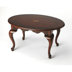 Oval Coffee Table with Cabriole Legs and Inlaid Top, Cherry