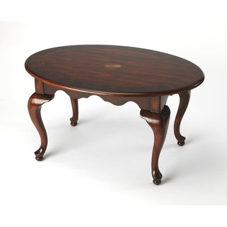 Oval Coffee Table with Cabriole Legs and Inlaid Top, Cherry