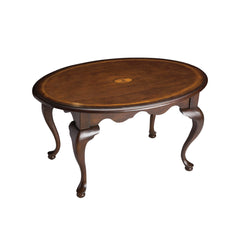 Oval Coffee Table with Cabriole Legs and Inlaid Top, Cherry
