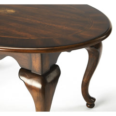 Oval Coffee Table with Cabriole Legs and Inlaid Top, Cherry