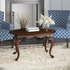 Oval Coffee Table with Cabriole Legs and Inlaid Top, Cherry