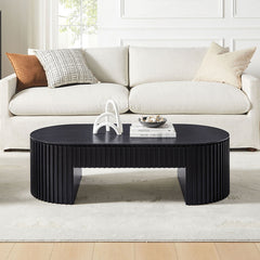 Oval Coffee Table with Drawers, Black Manufactured Wood