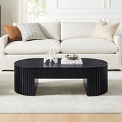 Oval Coffee Table with Drawers, Black Manufactured Wood