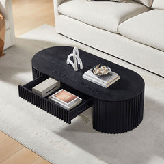 Oval Coffee Table with Drawers, Black Manufactured Wood