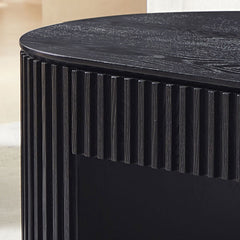 Oval Coffee Table with Drawers, Black Manufactured Wood
