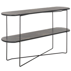 Oval Console Table, Dark Sandstone with Black Metal Legs