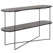 Oval Console Table, Dark Sandstone with Black Metal Legs