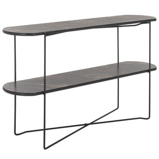 Oval Console Table, Dark Sandstone with Black Metal Legs