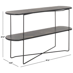 Oval Console Table, Dark Sandstone with Black Metal Legs
