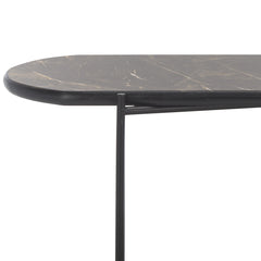 Oval Console Table, Dark Sandstone with Black Metal Legs