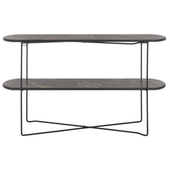 Oval Console Table, Dark Sandstone with Black Metal Legs