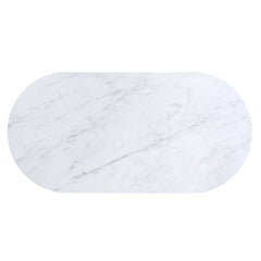Oval Console Table, Faux Marble Top and Steel Legs, 48 Inch Wide
