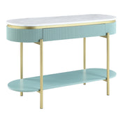Oval Console Table, Faux Marble Top and Steel Legs, 48 Inch Wide