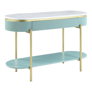 Oval Console Table, Faux Marble Top and Steel Legs, 48 Inch Wide