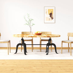 Oval Dining Table with Solid Wood Top and Steel Legs, 70.9 In Long